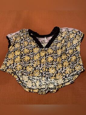 Free People Black and Mustard Floral Crop Top